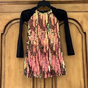 Adorable Weissmans Sparkly Sequin Dance Dress w/ Mesh Sleeves & Undershort